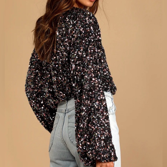 Pink multi sequin long sleeves crop top - Picture 5 of 7